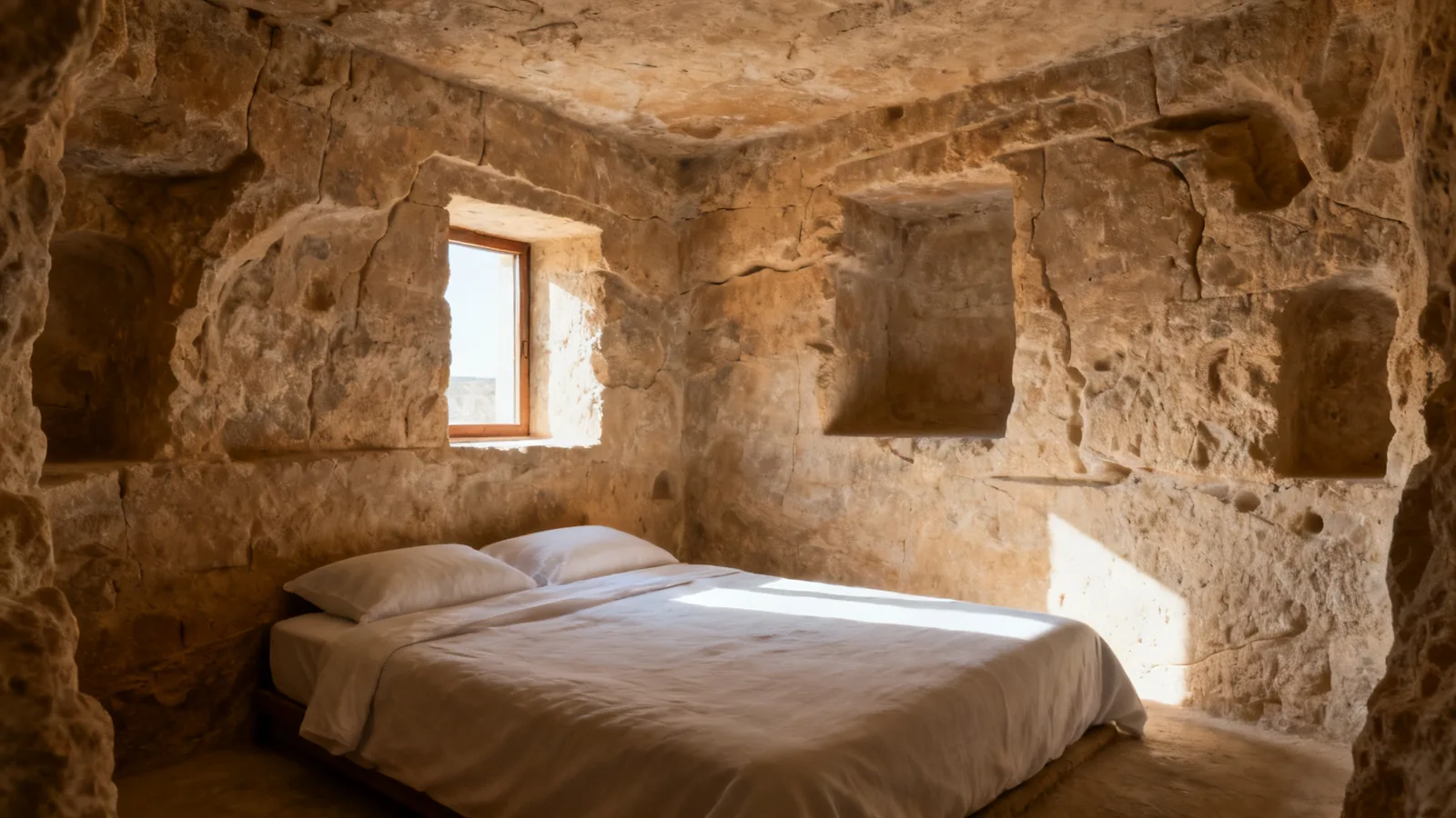 Generic illustrative cave-style lodging room, not one of the selected hotels