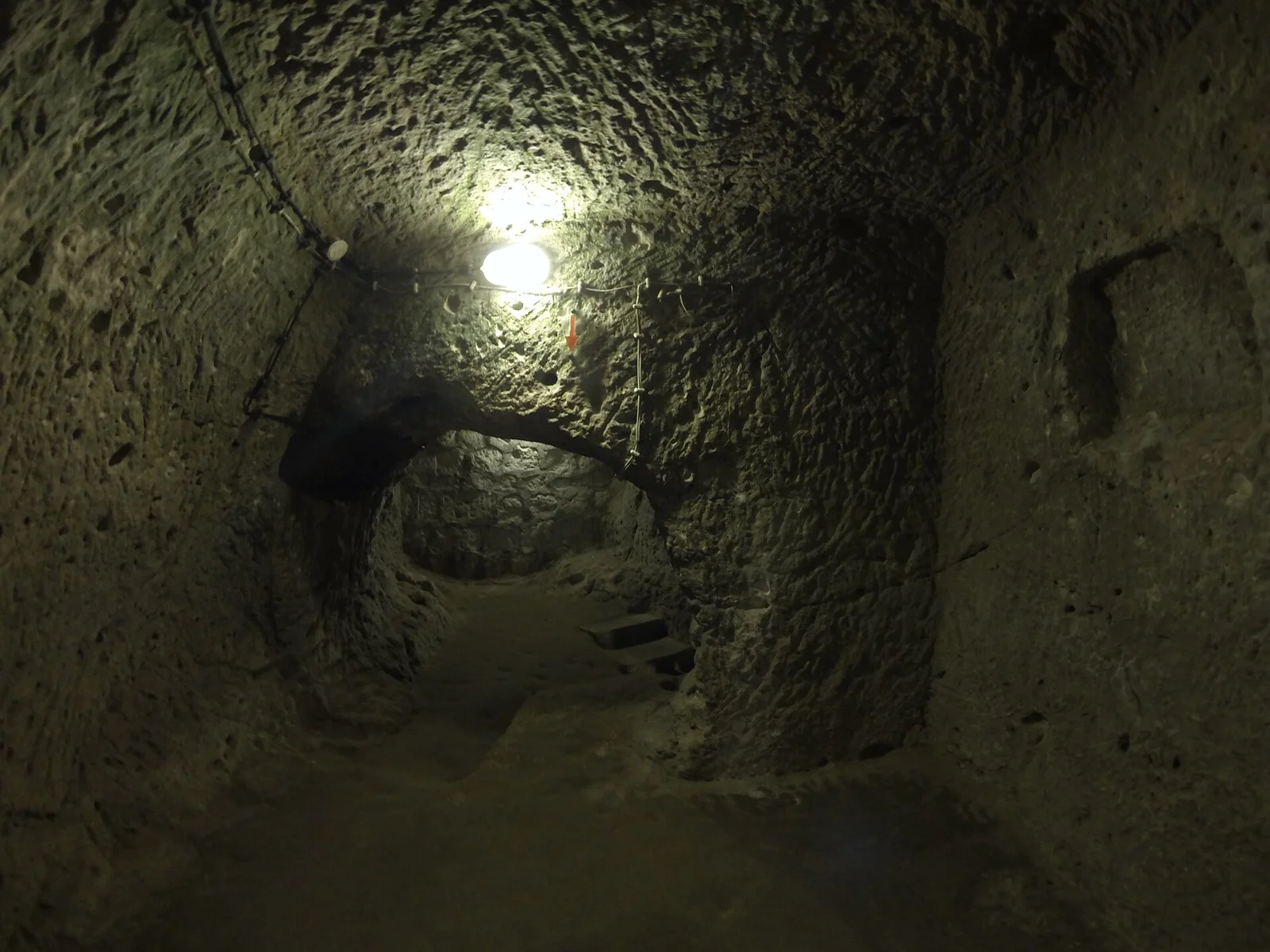 Narrow carved passage within Derinkuyu, a Cappadocia underground museum