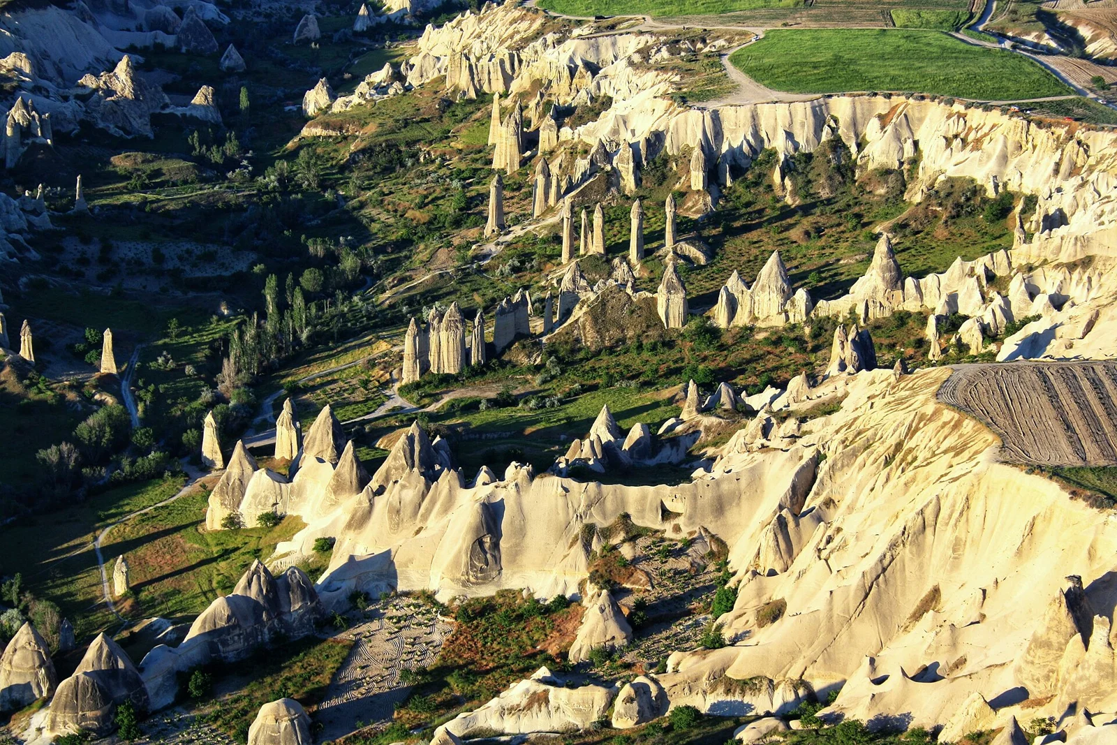 Aerial view of rock pillars in Love Valley, Cappadocia