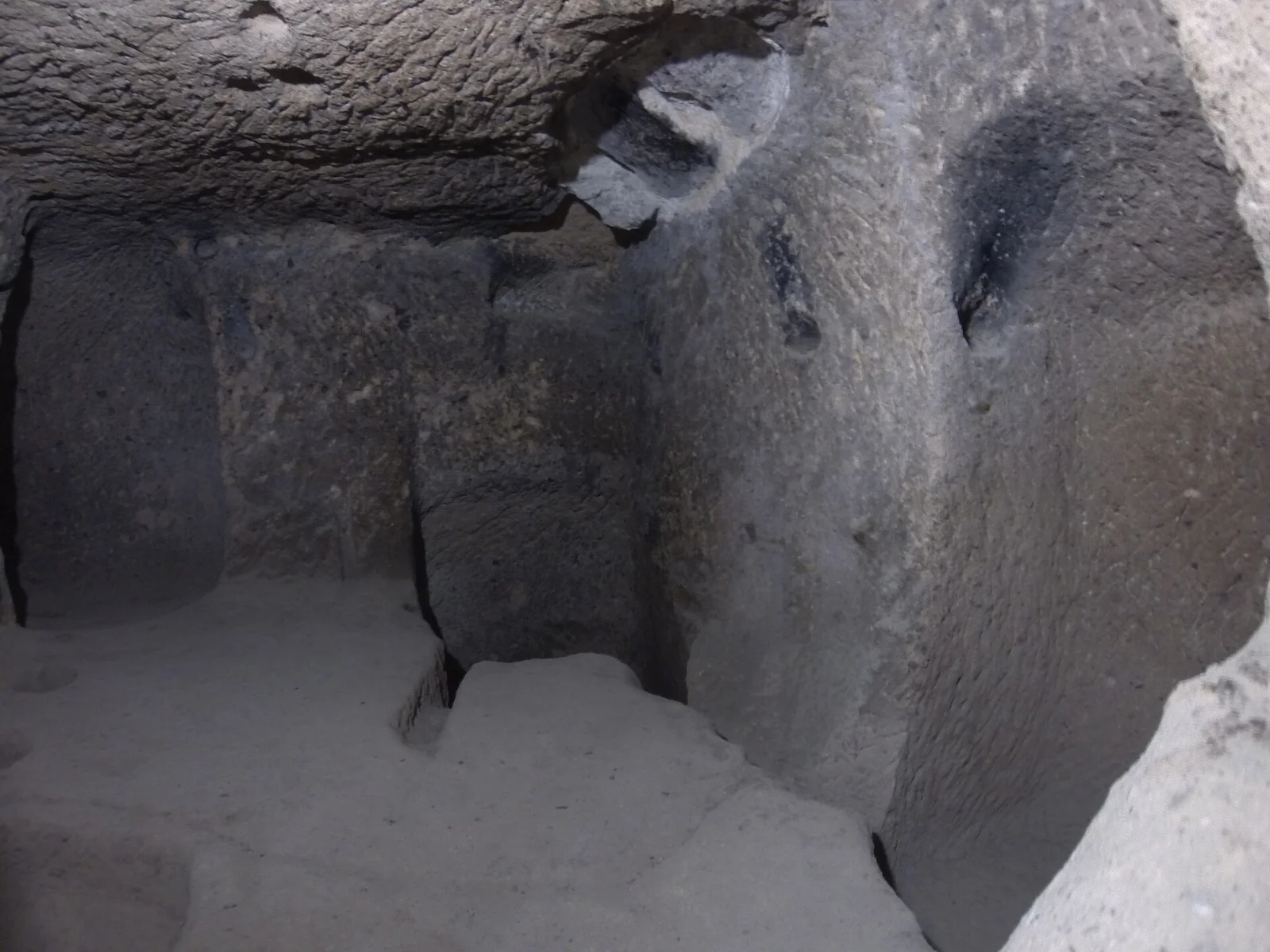 Carved room and narrow openings within Kaymakli Underground City